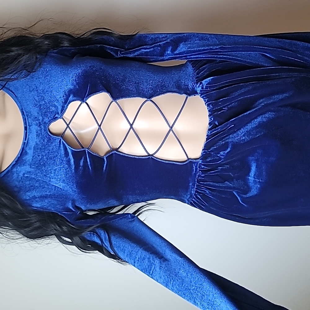 Dark Butter Soft Blue Velvet sexy long sleeve ice skater dress 👗